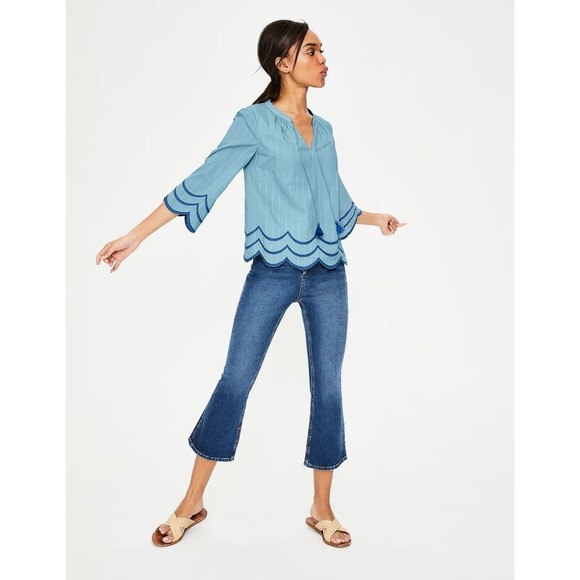 Boden Willa Flowy Peasant Blue Tassel Scalloped Hem Lined Top Boho Flirty Sz 6 - Picture 8 of 16